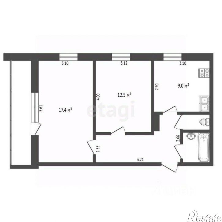 2-комн квартира улица Николая Чаплина, 123,  д. 123