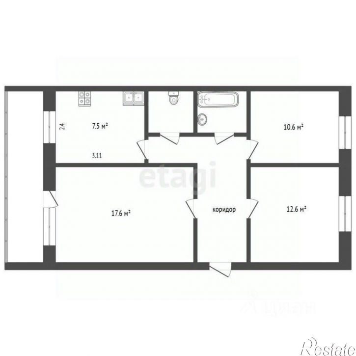 3-комн квартира Инженерная улица, 62,  д. 62