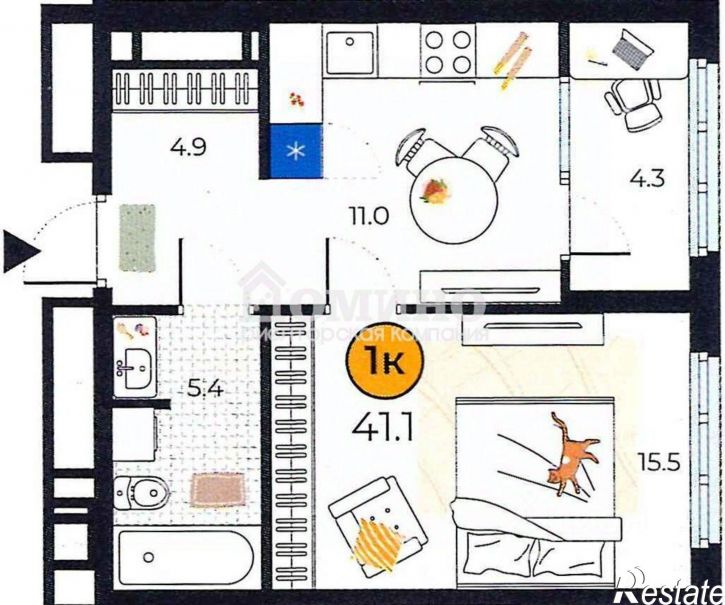 1-комн квартира ул Эльвиры Федоровой, 1,  д. 1