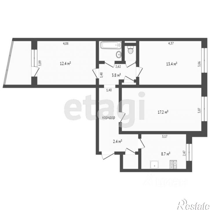 3-комн квартира улица Энергетиков, 45А,  д. 45А