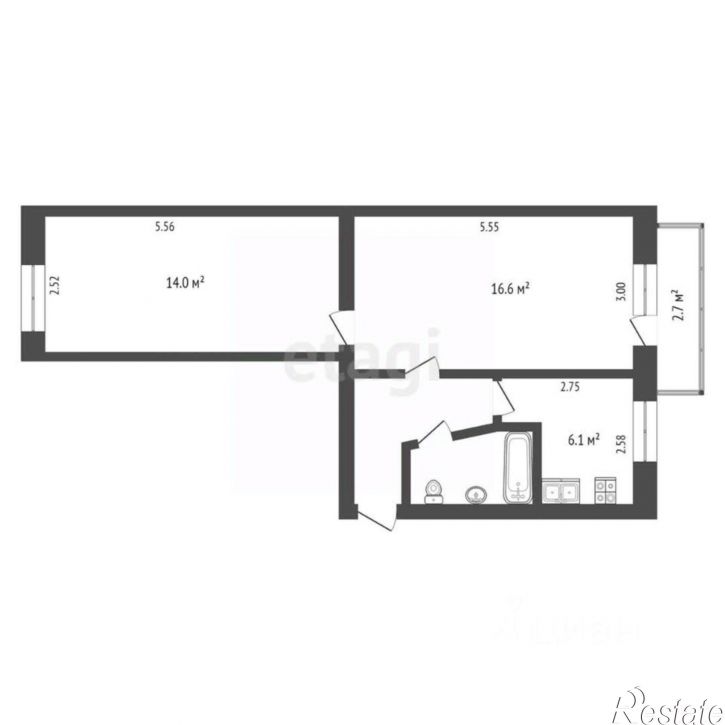 2-комн квартира улица 50 лет Октября, 37А,  д. 37А