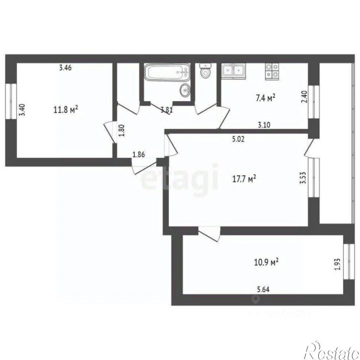 3-комн квартира городской округ Тюмень