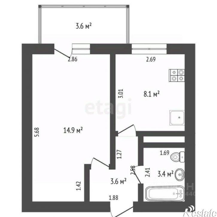 1-комн квартира улица Василия Гольцова, 4,  д. 4