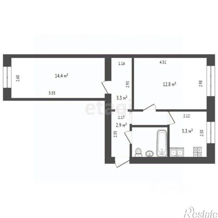 2-комн квартира улица 50 лет ВЛКСМ, 91,  д. 91