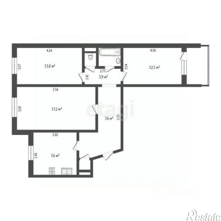 3-комн квартира городской округ Тюмень