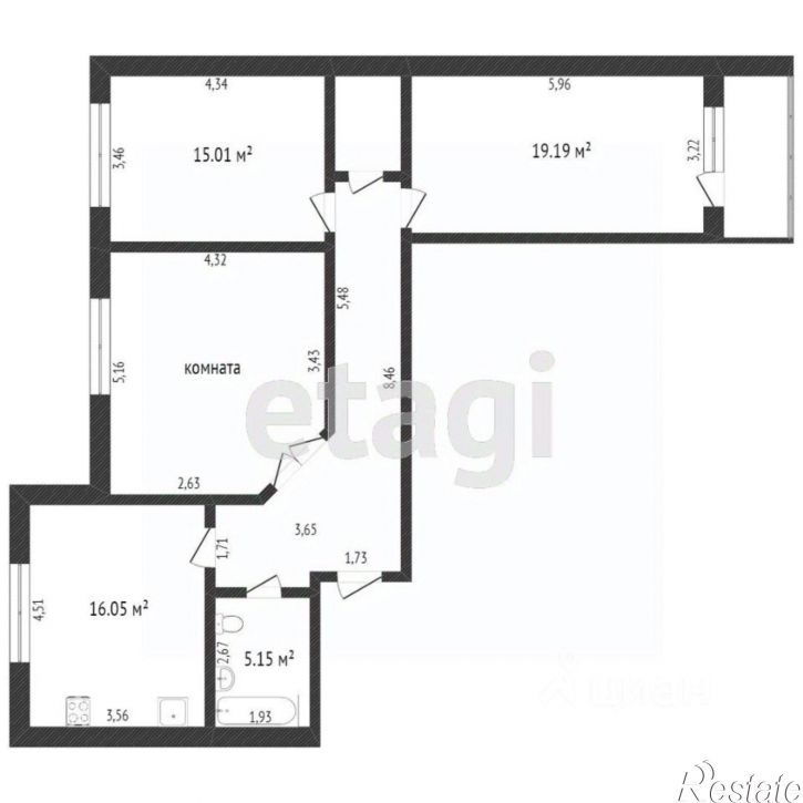 3-комн квартира городской округ Тюмень