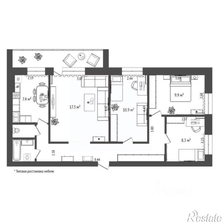 4-комн квартира городской округ Тюмень
