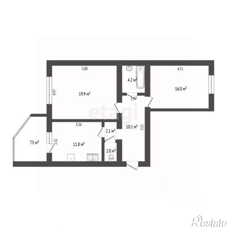 2-комн квартира городской округ Тюмень