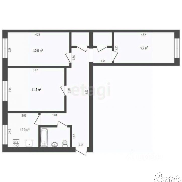 3-комн квартира городской округ Тюмень