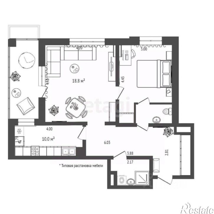 1-комн квартира городской округ Тюмень