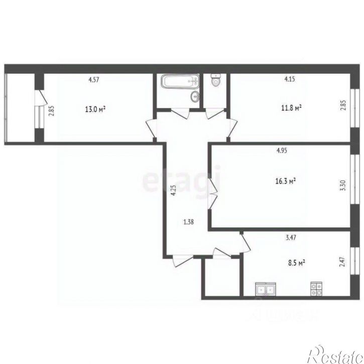 3-комн квартира городской округ Тюмень