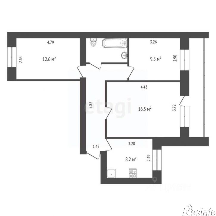 3-комн квартира городской округ Тюмень