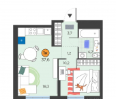 1-комн, 37 кв м, этаж 11/19 улица Эльвиры Федоровой, 1к1