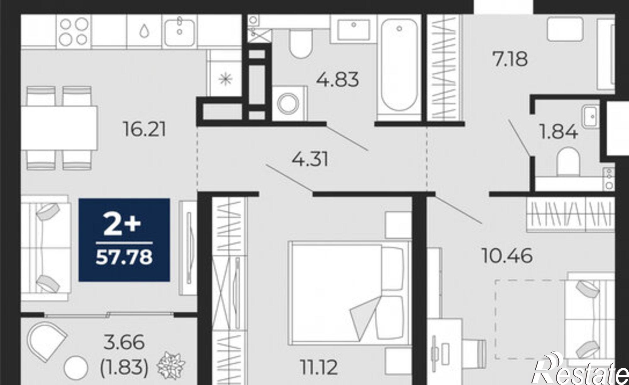 Купить квартиру за 7 243 020 рублей на ул Камчатская, 142