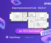 2-комн, 65 кв м, этаж 4/14 Кремлёвская улица, 5