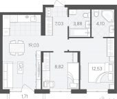 2-комн, 57 кв м, этаж 5/9 улица Геннадия Райкова, 19