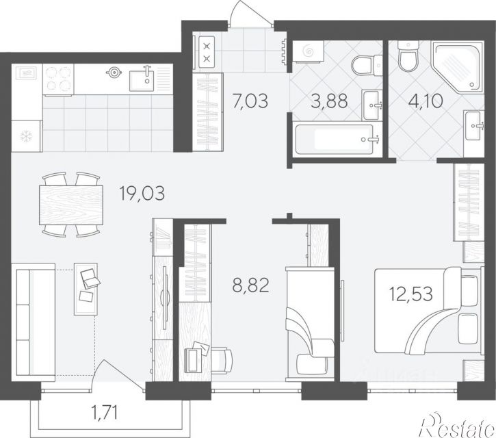 2-комн квартира в новом доме улица Геннадия Райкова, 19,  д. 19