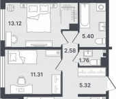2-комн, 55 кв м, этаж 7/8 Стройотрядовская улица, 4