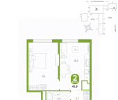 2-комн, 41 кв м, этаж 11/24 Лесопарковая улица, 22