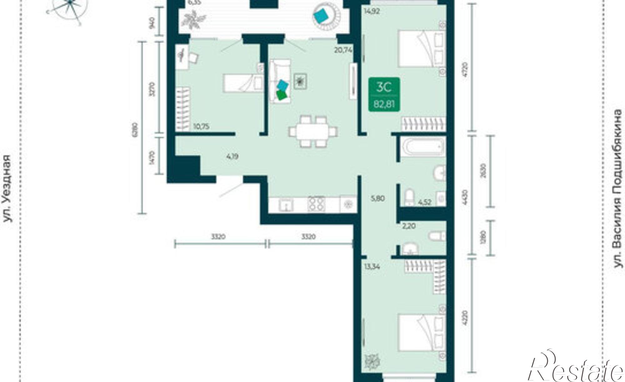 Купить квартиру за 9 650 000 рублей на улица Василия Подшибякина, 7