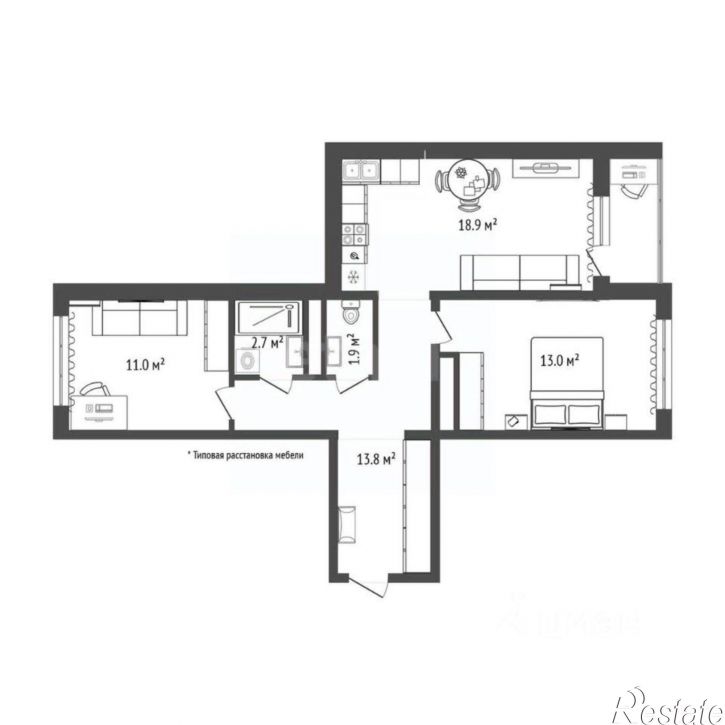 2-комн квартира городской округ Тюмень