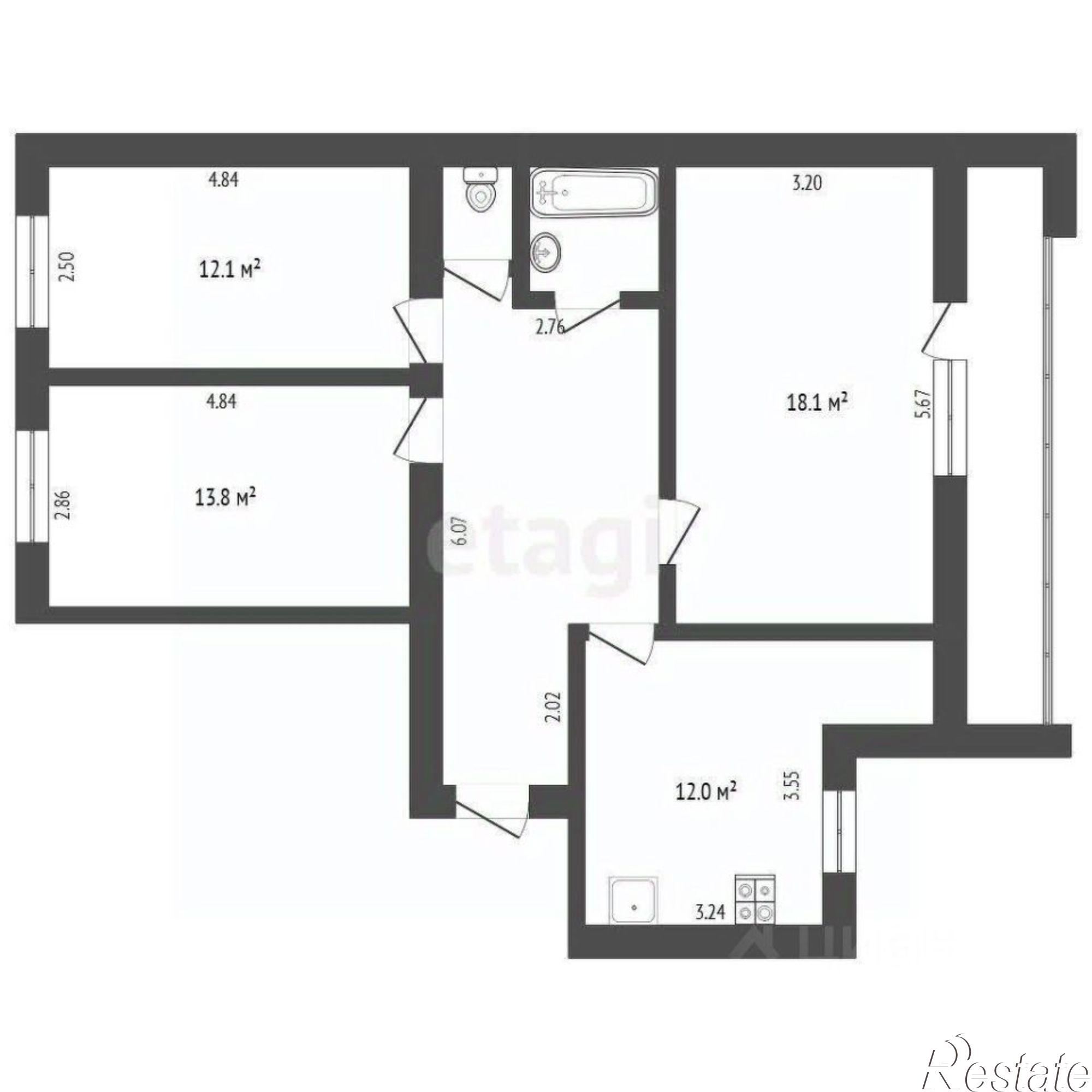 Купить квартиру за 6 100 000 рублей на улица Федюнинского, 19