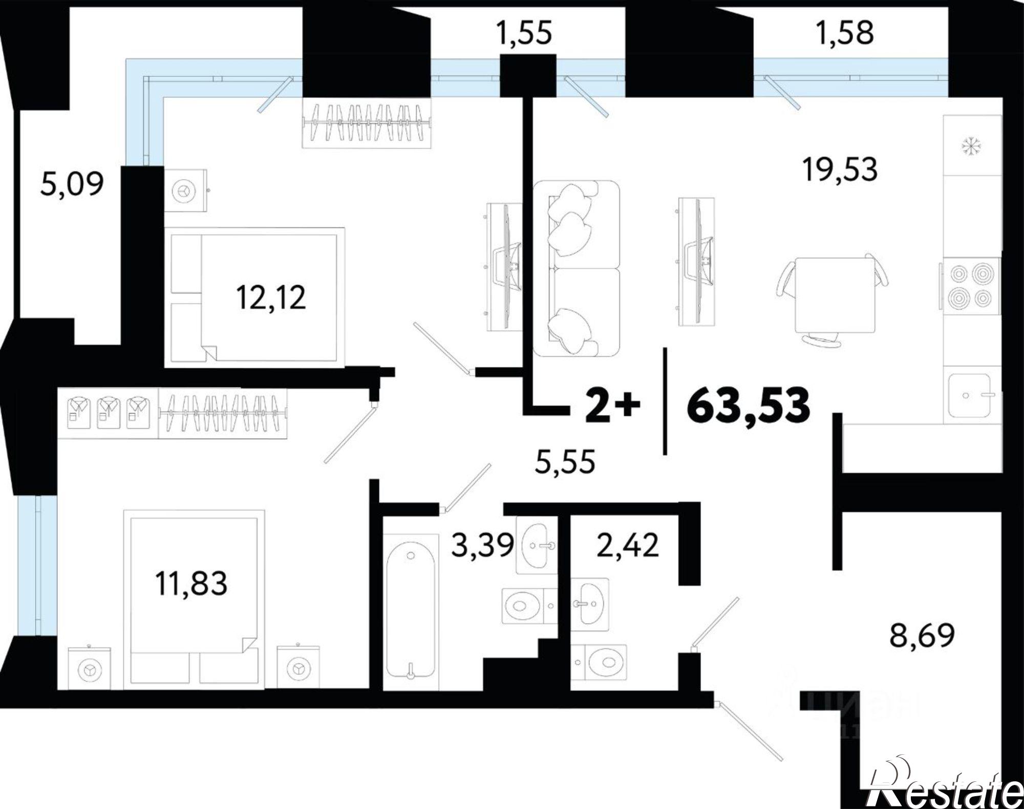 Купить квартиру за 8 190 000 рублей на улица Судостроителей, 42