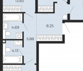 3-комн, 83 кв м, этаж 2/24 ул Камчатская, 95