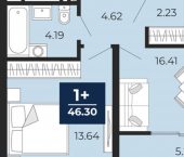 1-комн, 46 кв м, этаж 2/24 ул Камчатская, 95