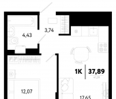 1-комн, 37 кв м, этаж 5/19 ул Василия Малкова, 32