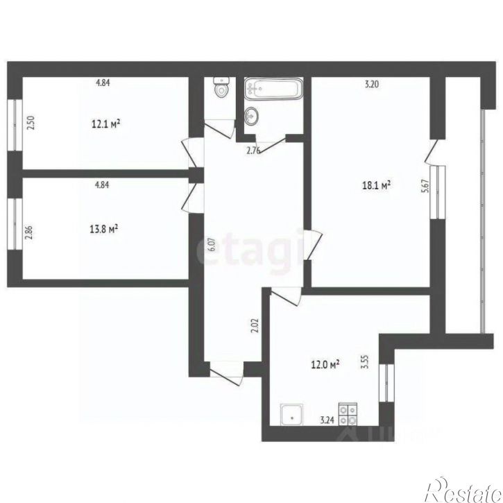 3-комн квартира улица Федюнинского, 19,  д. 19