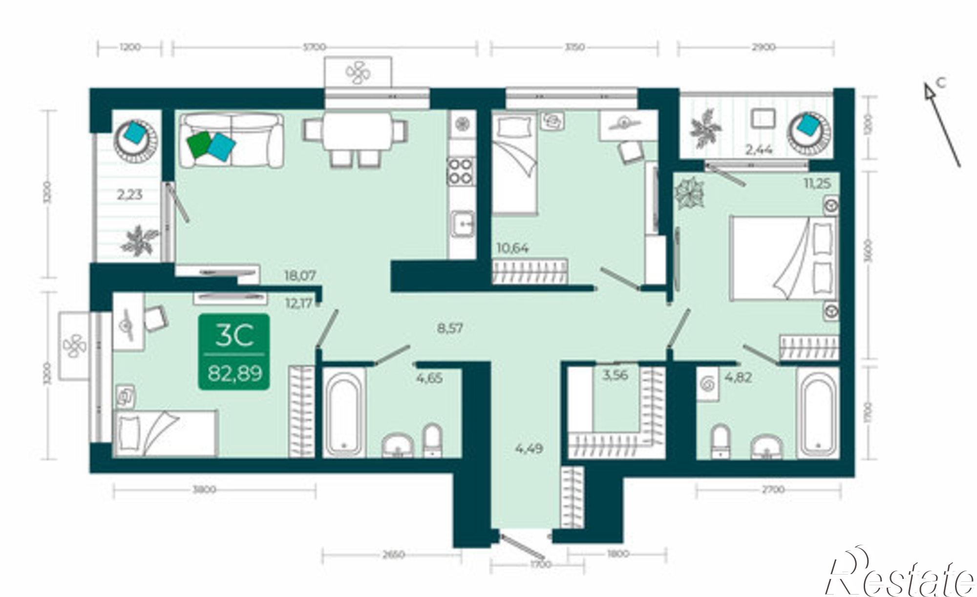 Купить квартиру за 10 050 000 рублей на Арктическая улица, 9