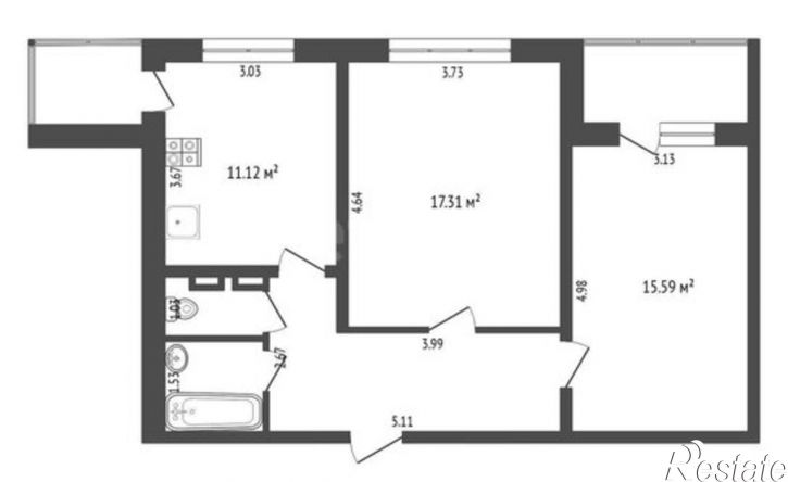 2-комн квартира улица Федюнинского, 30,  д. 30