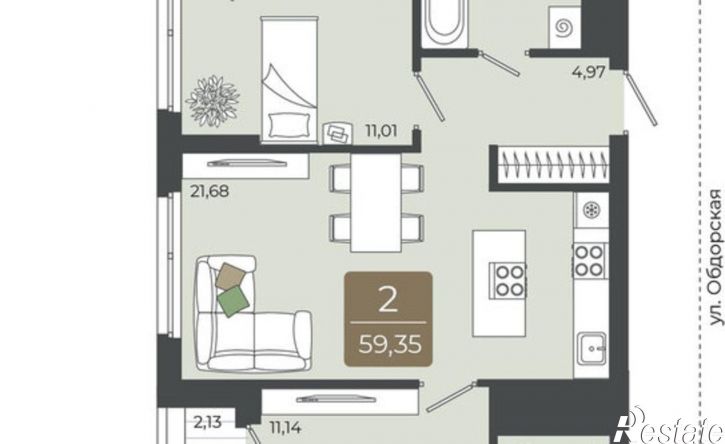 2-комн квартира в новом доме улица Василия Подшибякина, 5