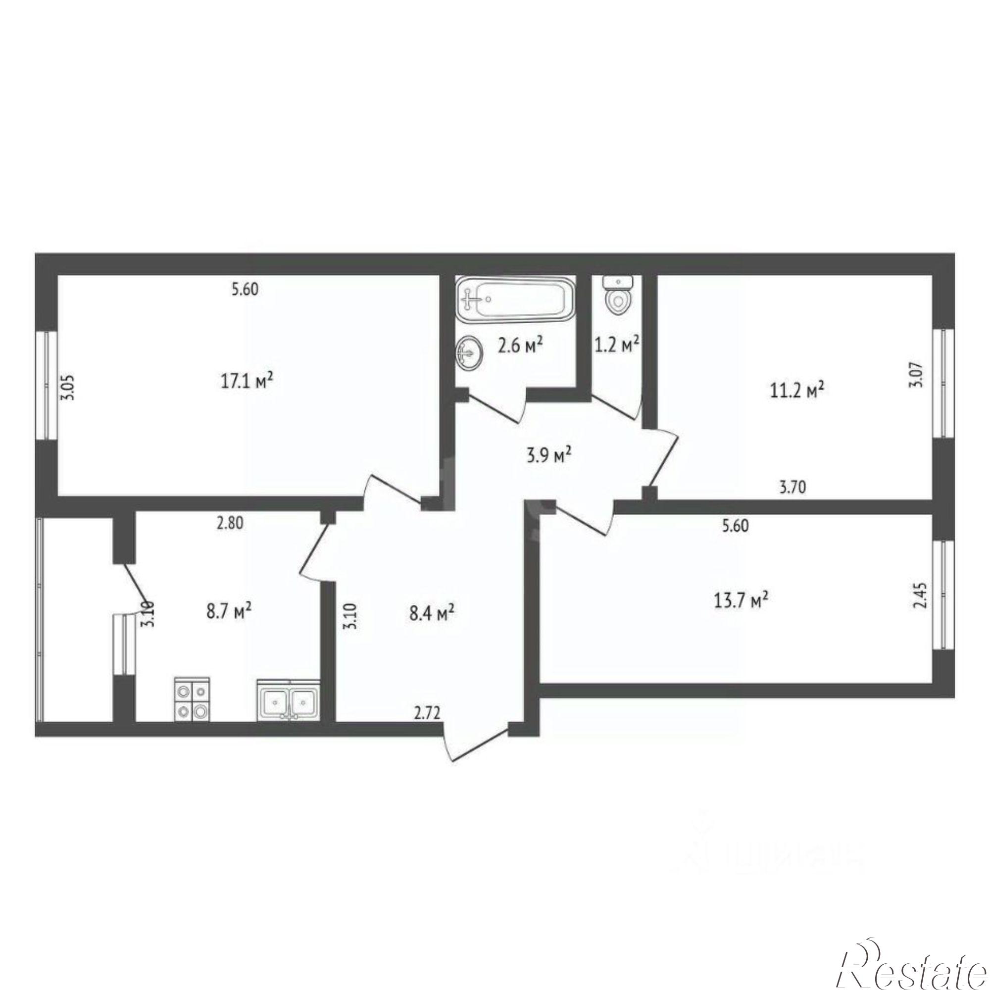 Купить квартиру за 5 600 000 рублей на проезд Монтажников, 15А