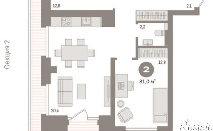 2-комн квартира в новом доме Причальная улица, 11