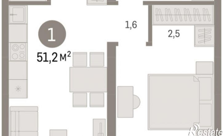 1-комн квартира в новом доме Причальная улица, 11