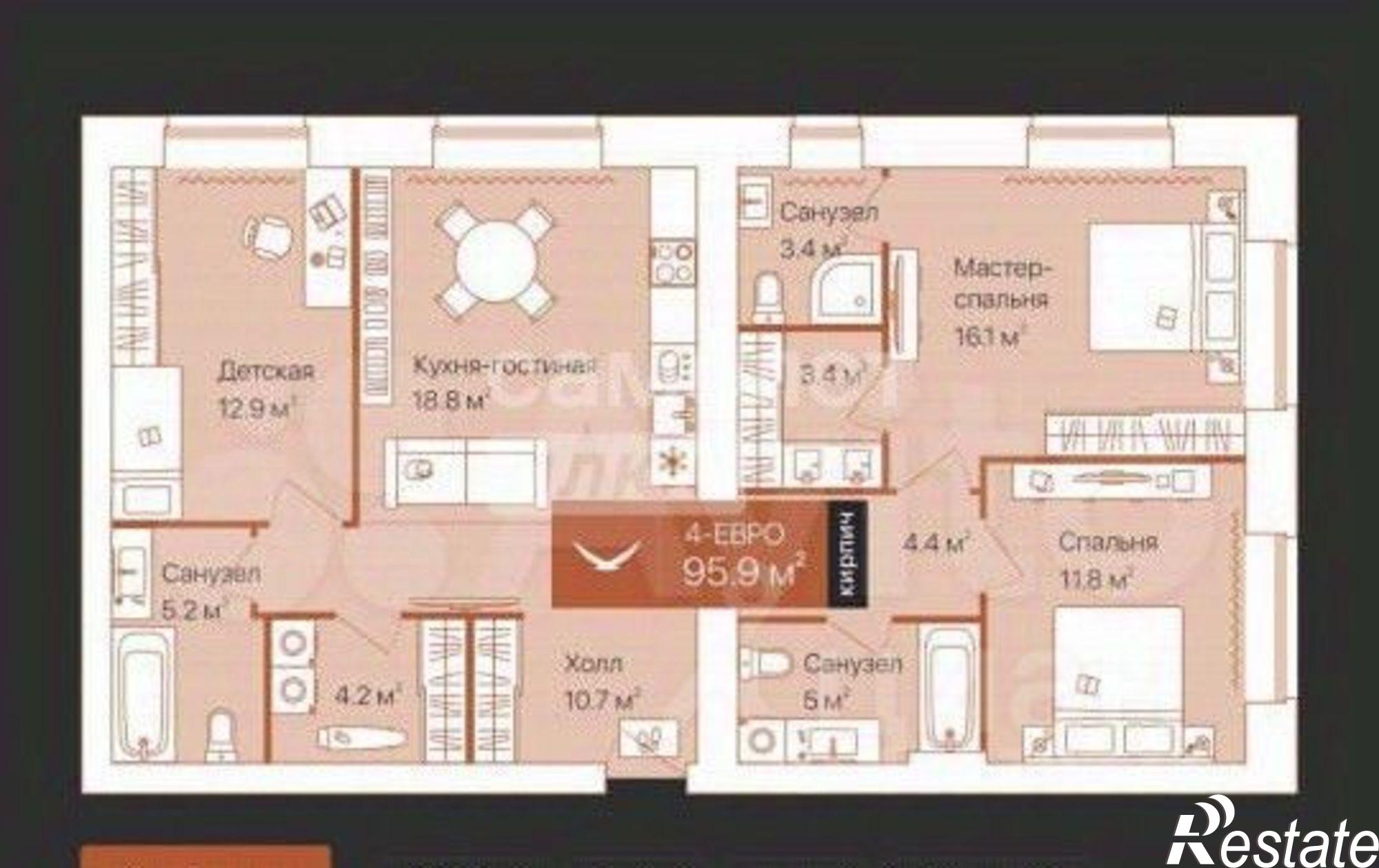 Купить квартиру за 11 950 000 рублей на ул Республики, 204 12