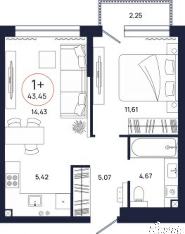 1-комн квартира в новом доме улица Владислава Крапивина, 9,  д. 9