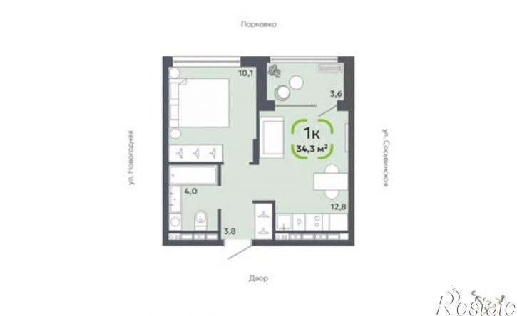 1-комн квартира в новом доме Сосьвинская улица, 33 к1,  д. 33 к1