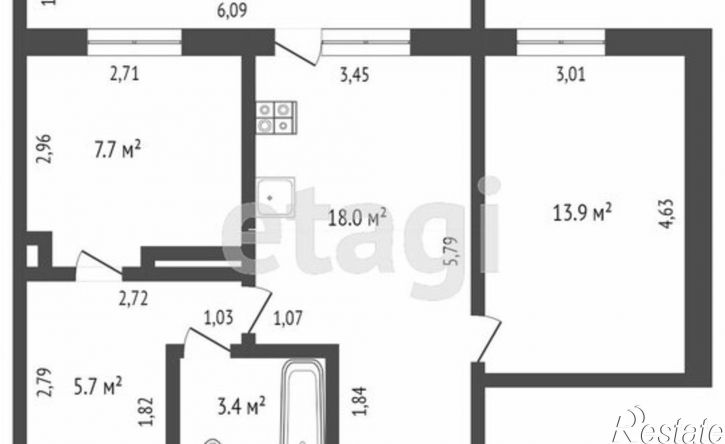 2-комн квартира улица Малиновского, 4 к1,  д. 4 к1