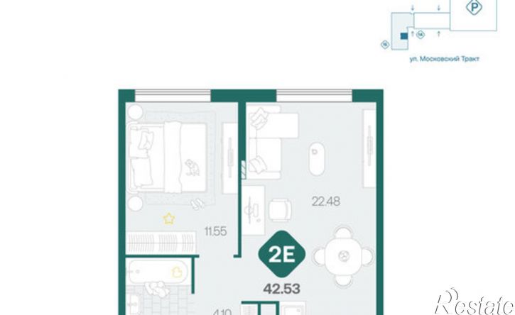 2-комн квартира в новом доме Московский тракт