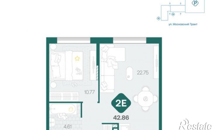 2-комн квартира в новом доме Московский тракт