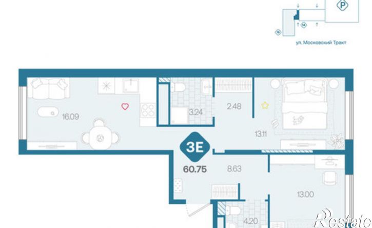 3-комн квартира в новом доме Московский тракт