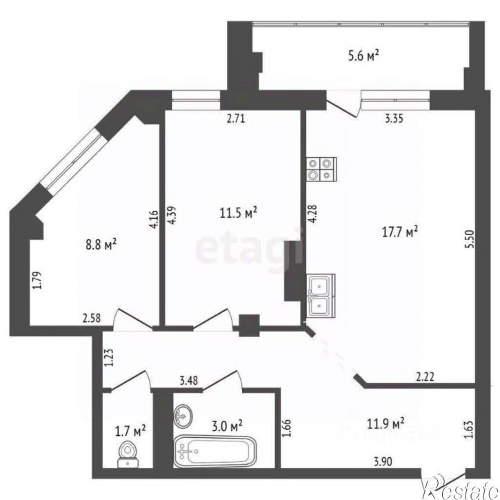 2-комн квартира ул Василия Гольцова, 3,  д. 3