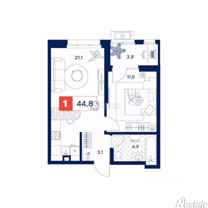 1-комн квартира в новом доме Пышминская улица, 216А,  д. 216А