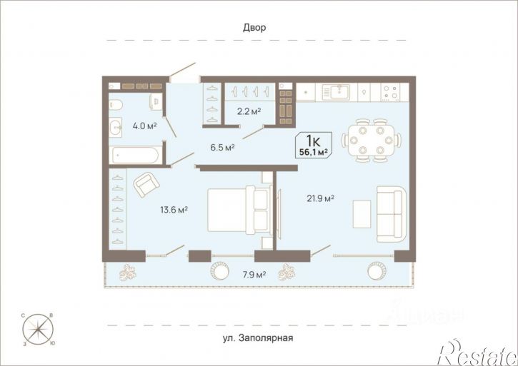 1-комн квартира в новом доме Заполярная улица, 3,  д. 3