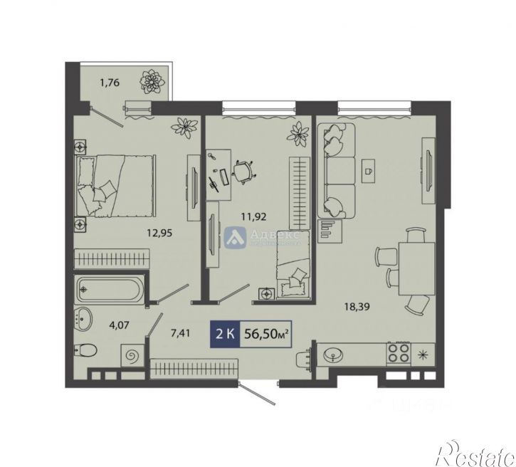 2-комн квартира в новом доме улица Василия Севергина, 2,  д. 2