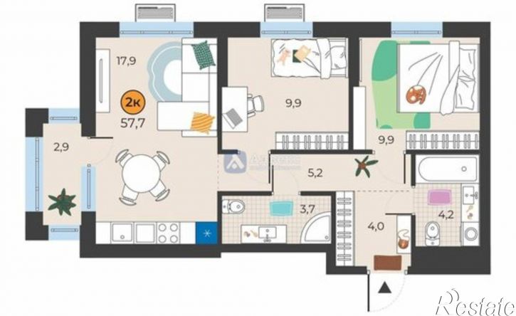 2-комн квартира в новом доме улица Эльвиры Федоровой, 1к1,  д. 1к1