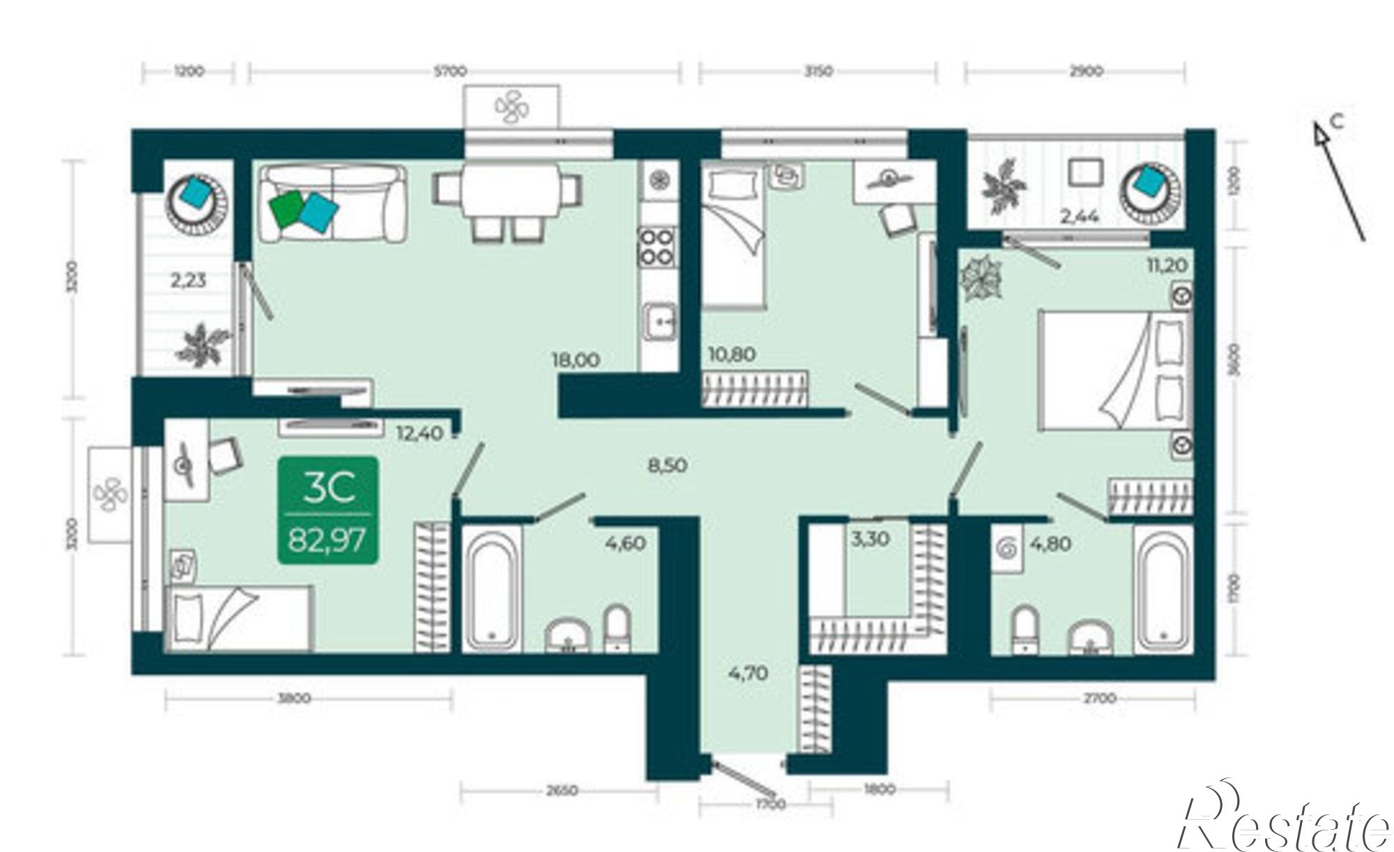 Купить квартиру за 10 050 000 рублей на Арктическая улица, 9